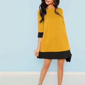 Elegant Mustard and Black A-Line Dress size small